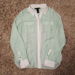 White House Black Market Silk Blouse Mint Colored